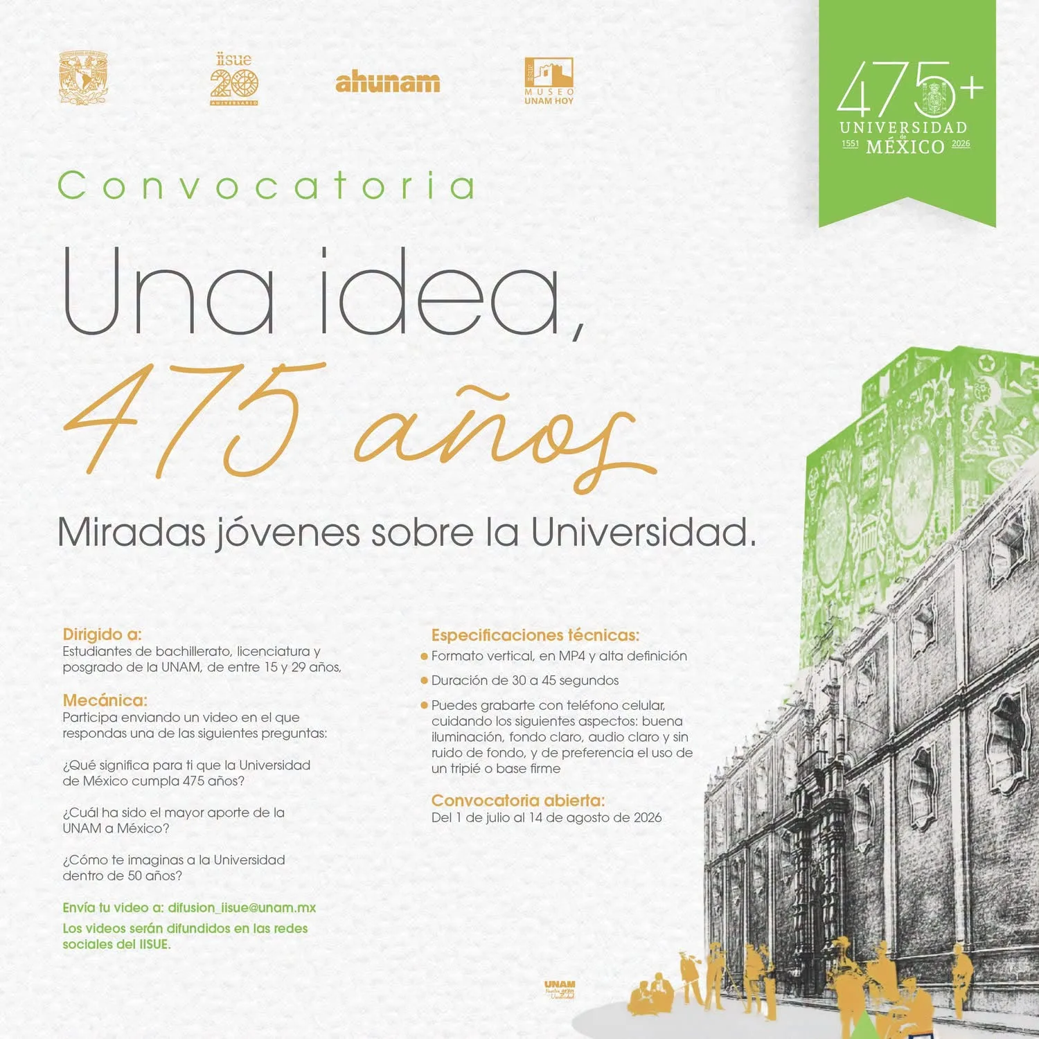 Convocatoria "Una idea, 475 años. Miradas jóvenes sobre la Universidad"